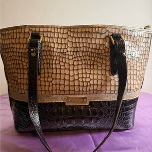 Brahmin Tan and Black Crocodile Tote